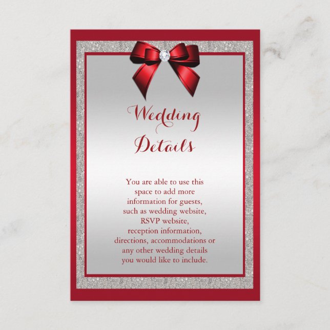 Carte D'accompagnement Elegant Ruby Red & Silver Parties scintillant Déta (Devant)