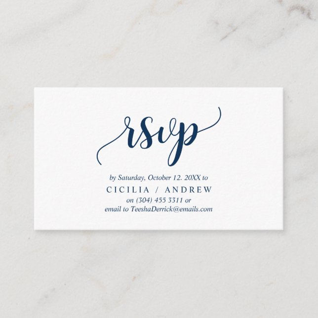 Carte D'accompagnement Elegant Rustic Navy Blue, Mariage RSVP, répondre (Devant)