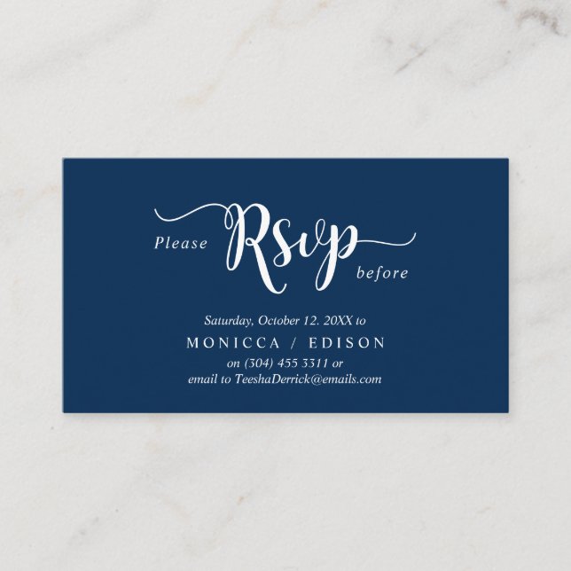 Carte D'accompagnement Elegant Rustic Navy Blue, Parti RSVP, répondre (Devant)