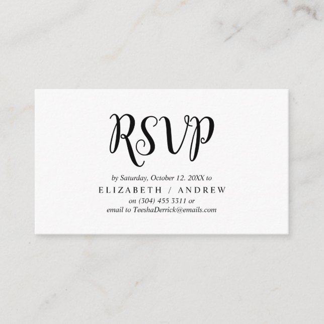 Carte D'accompagnement Elégant rustique noir, mariage RSVP, répondre (Devant)
