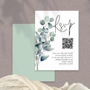 Carte D'accompagnement Elégant Sage Eucalyptus QR Code Mariage RSVP