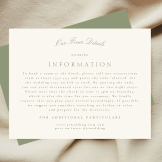 Carte D'accompagnement Elegant Sage Green Cream Script Détails du Mariage