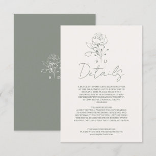 Carte D'accompagnement Elegant Sage Green Monogram Détails du Mariage