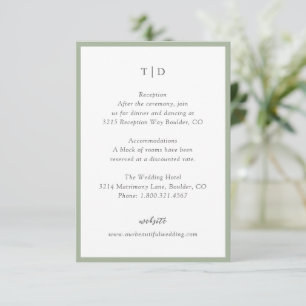 Carte D'accompagnement Élégant Sage Green Monogramme Mariage moderne