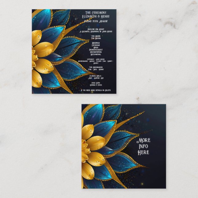 Carte D'accompagnement Élégant Sapphire et Mariage Floral Or (Devant / Derrière)