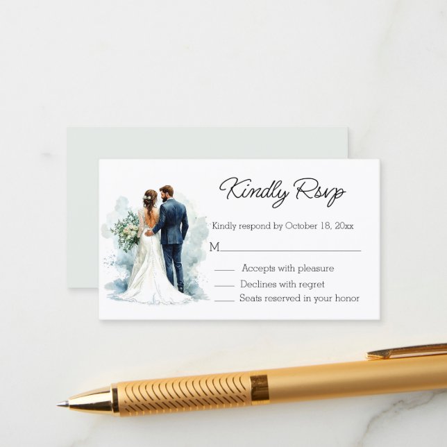 Carte D'accompagnement elegant script bride & groom rsvp wedding (Devant/Arrière en situation)