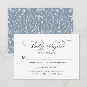 Carte D'accompagnement Élégant Script Floral Dusty Blue Wedding Rsvp