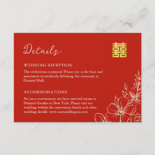 Carte D'accompagnement Élégant script floral mariage chinois détails roug