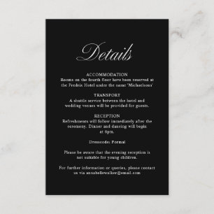 Carte D'accompagnement Élégant script Formal Black Mariage Détails
