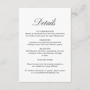 Carte D'accompagnement Élégant Script Formal White Mariage Détails