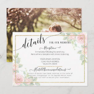 Carte D'accompagnement Élégant Script Gold Blush Floral Détails du Mariag