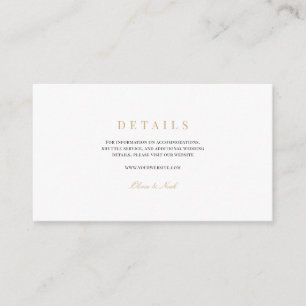 Carte D'accompagnement Elegant Script Gold & White Mariage Détails