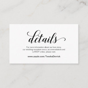 Carte D'accompagnement Élégant script noir, détails Mariages, RSVP en lig