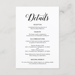 Carte D'accompagnement Élégant script noir, informations sur le Mariage
