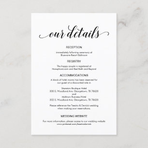 Carte D'accompagnement Élégant script noir, informations sur le Mariage