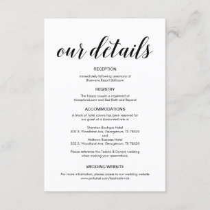 Carte D'accompagnement Élégant script noir, informations sur le Mariage