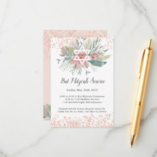 Carte D'accompagnement Élégant Service de Bat Mitzvah Floral Rose