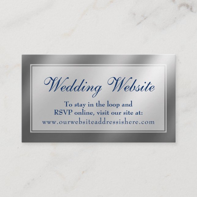Carte D'accompagnement Elegant Silver & Navy Mariage Site Web Insérer une (Devant)
