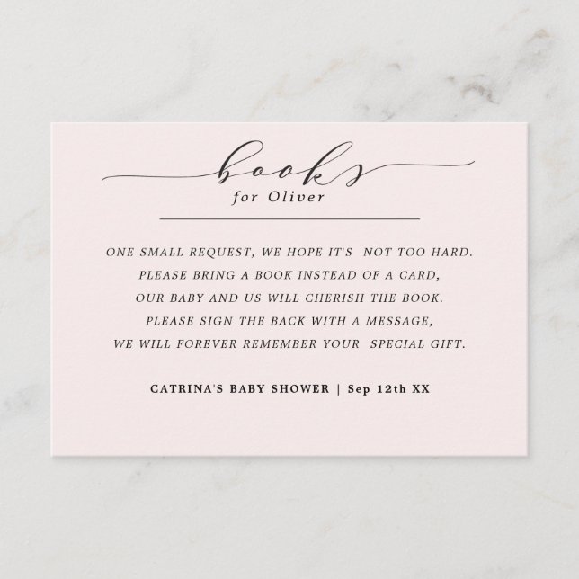 Carte D'accompagnement Elegant Simple Blush Pink Livres pour Baby Request (Devant)