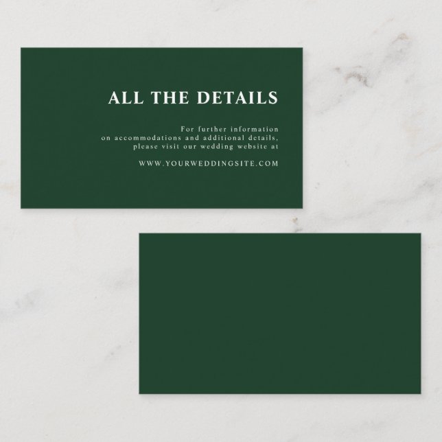 Carte D'accompagnement Elegant Simple Forest Green Détails du Mariage de  (Devant / Derrière)