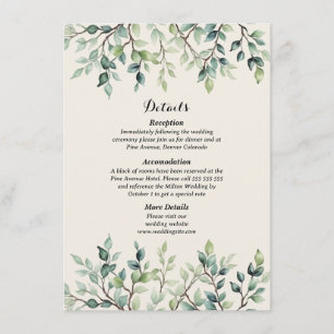 Carte D'accompagnement Élégant Simple Joli feuille branches mariage