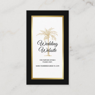 Carte D'accompagnement Élégant site Web Mariage Black White Gold Palm Tre