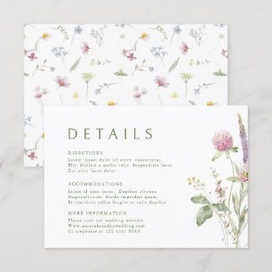 Carte D'accompagnement Elegant Soft Pastel Fleur sauvage Détails Mariage