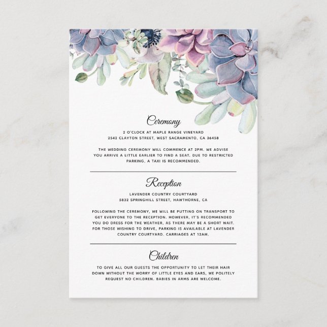 Carte D'accompagnement Élégant Succulent Floraux Informations Mariages (Devant)