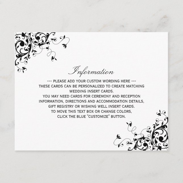 Carte D'accompagnement Elegant Swirls Black & White Mariage Détail (Devant)