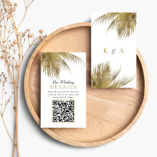 Carte D'accompagnement Elégant Tropical Palm Tree Beach Mariage Détail QR