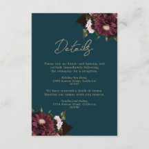 Élégant Turquoise foncé Bourgogne Floral Mariage