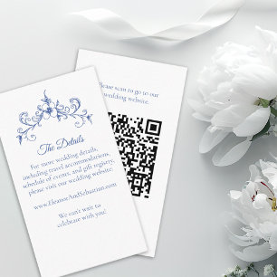 Carte D'accompagnement Élégant Vintage Romance Dusty Blue QR Code Mariage