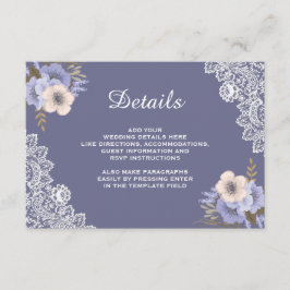 Carte D'accompagnement Elégant violet dentelle fleurie Détails du Mariage