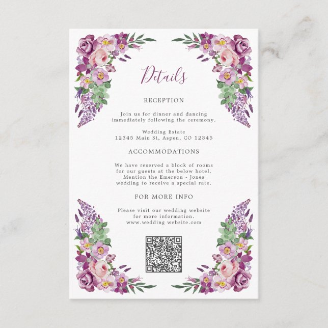 Carte D'accompagnement Élégant violet floral (Devant)