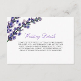 Carte D'accompagnement Elegant violet Lavande - Fiche de détails de récep