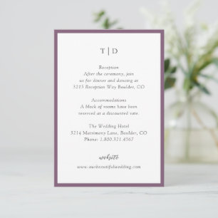 Carte D'accompagnement Élégant violet monogramme Mariage moderne
