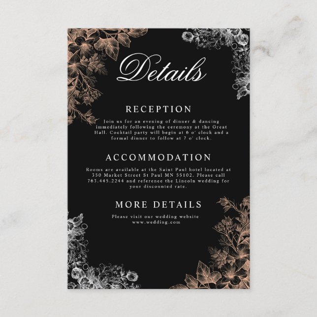 Carte D'accompagnement Elegant Wedding with Dark Floral  (Devant)
