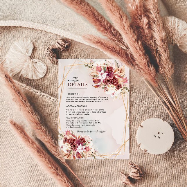 Carte D'accompagnement Elegant White & Burgundy Floral Wedding Info Card (Créateur téléchargé)