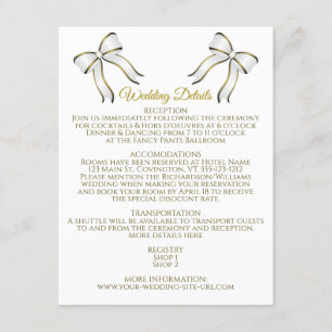 Carte D'accompagnement Elegant White & Gold Ribbon Détails du Mariage