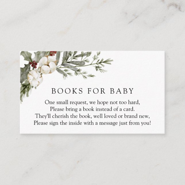 Carte D'accompagnement Elégant Winter Floral Books for Baby Request (Devant)