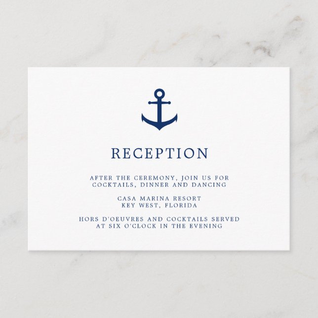 Carte D'accompagnement Elégante Ancre nautique Réception de mariage (Devant)