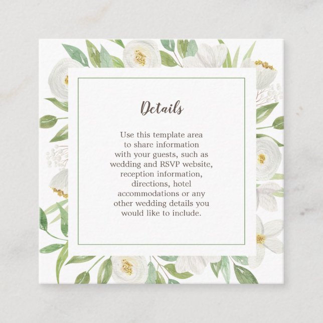 Carte D'accompagnement Elégante aquarelle blanc Floral Détails Mariage (Devant)