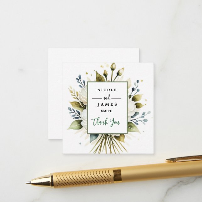 Carte D'accompagnement Elégante aquarelle blanche florale (Devant/Arrière en situation)