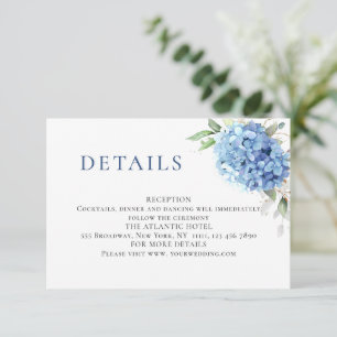 Carte D'accompagnement Elégante aquarelle Blue Hydrangea Détails du Maria