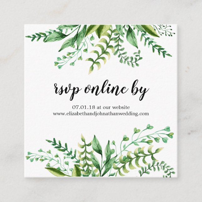 Carte D'accompagnement Elégante aquarelle Botanique Mariage RSVP Insertio (Devant)