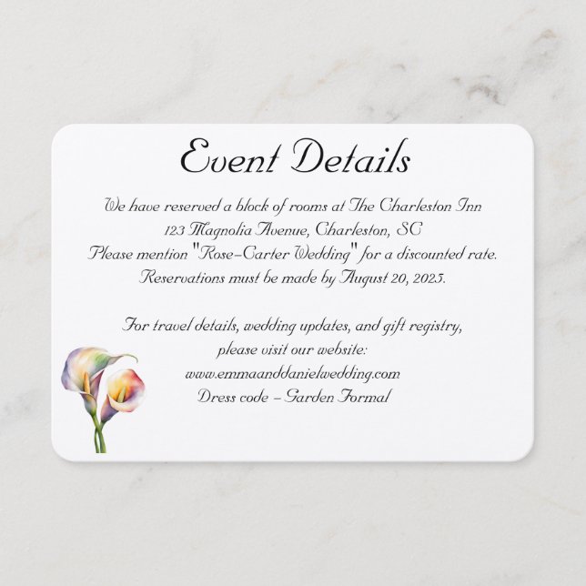 Carte D'accompagnement Elégante aquarelle Calla Lilies Romantique Floral (Devant)