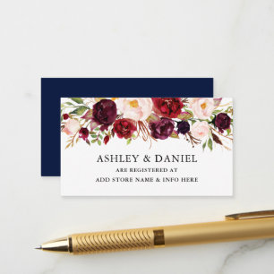 Carte D'accompagnement Elégante aquarelle Floral Burgundy Bleu Registre