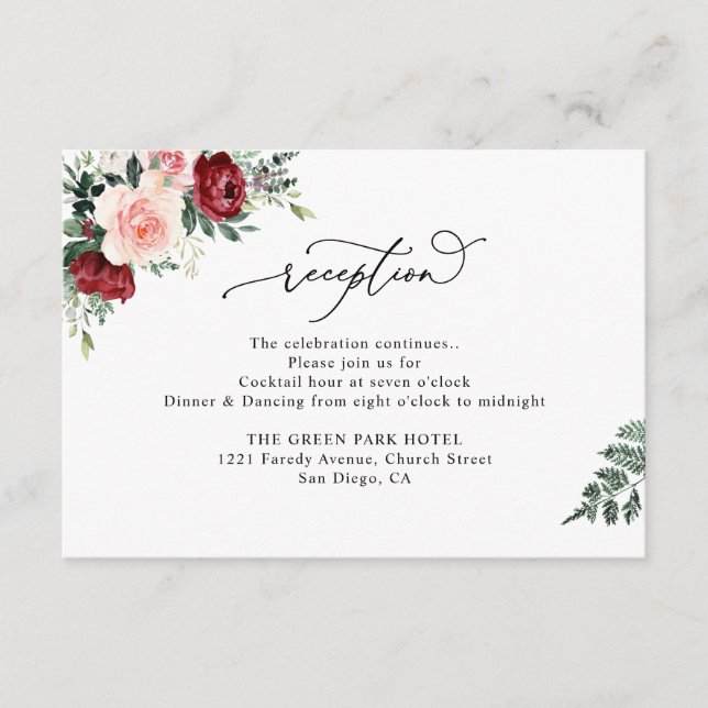 Carte D'accompagnement Elégante aquarelle Floral Mariage Réception (Devant)
