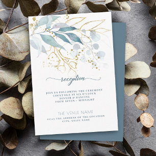 Carte D'accompagnement Elégante aquarelle florale Dusty Blue Gold Recepti