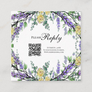 Carte D'accompagnement Elégante aquarelle jaune rose lavande RSVP QR